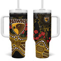 Hawthorn Hawks ANZAC Day Tumbler With Handle Indigenous Dot Art with Poppy Flower Tribute