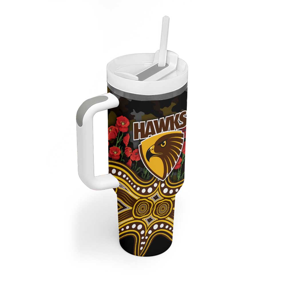 Hawthorn Hawks ANZAC Day Tumbler With Handle Indigenous Dot Art with Poppy Flower Tribute
