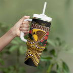 Hawthorn Hawks ANZAC Day Tumbler With Handle Indigenous Dot Art with Poppy Flower Tribute