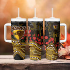 Hawthorn Hawks ANZAC Day Tumbler With Handle Indigenous Dot Art with Poppy Flower Tribute