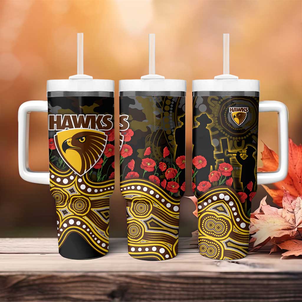 Hawthorn Hawks ANZAC Day Tumbler With Handle Indigenous Dot Art with Poppy Flower Tribute