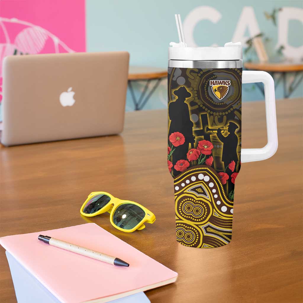 Hawthorn Hawks ANZAC Day Tumbler With Handle Indigenous Dot Art with Poppy Flower Tribute