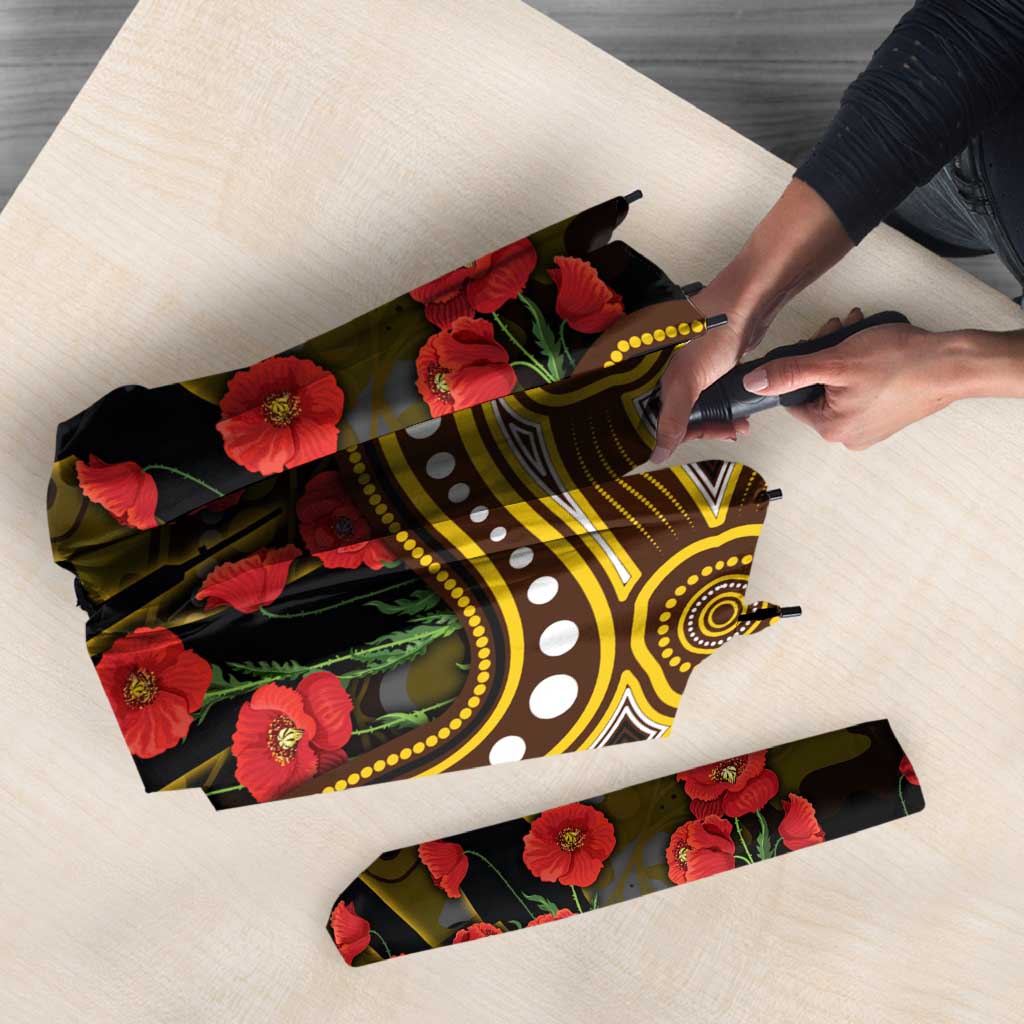 Hawthorn Hawks ANZAC Day Umbrella Indigenous Dot Art with Poppy Flower Tribute