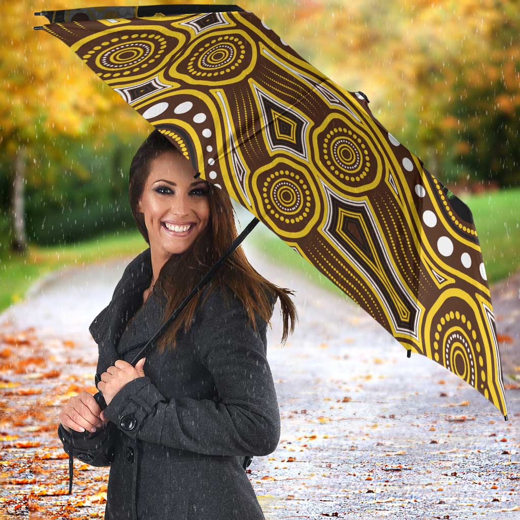 Hawthorn Hawks ANZAC Day Umbrella Indigenous Dot Art with Poppy Flower Tribute
