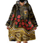 Hawthorn Hawks ANZAC Day Wearable Blanket Hoodie Indigenous Dot Art with Poppy Flower Tribute