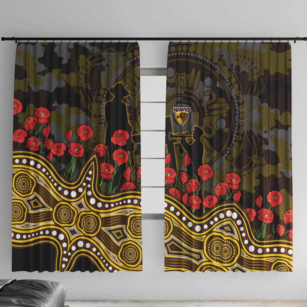 Hawthorn Hawks ANZAC Day Window Curtain Indigenous Dot Art with Poppy Flower Tribute