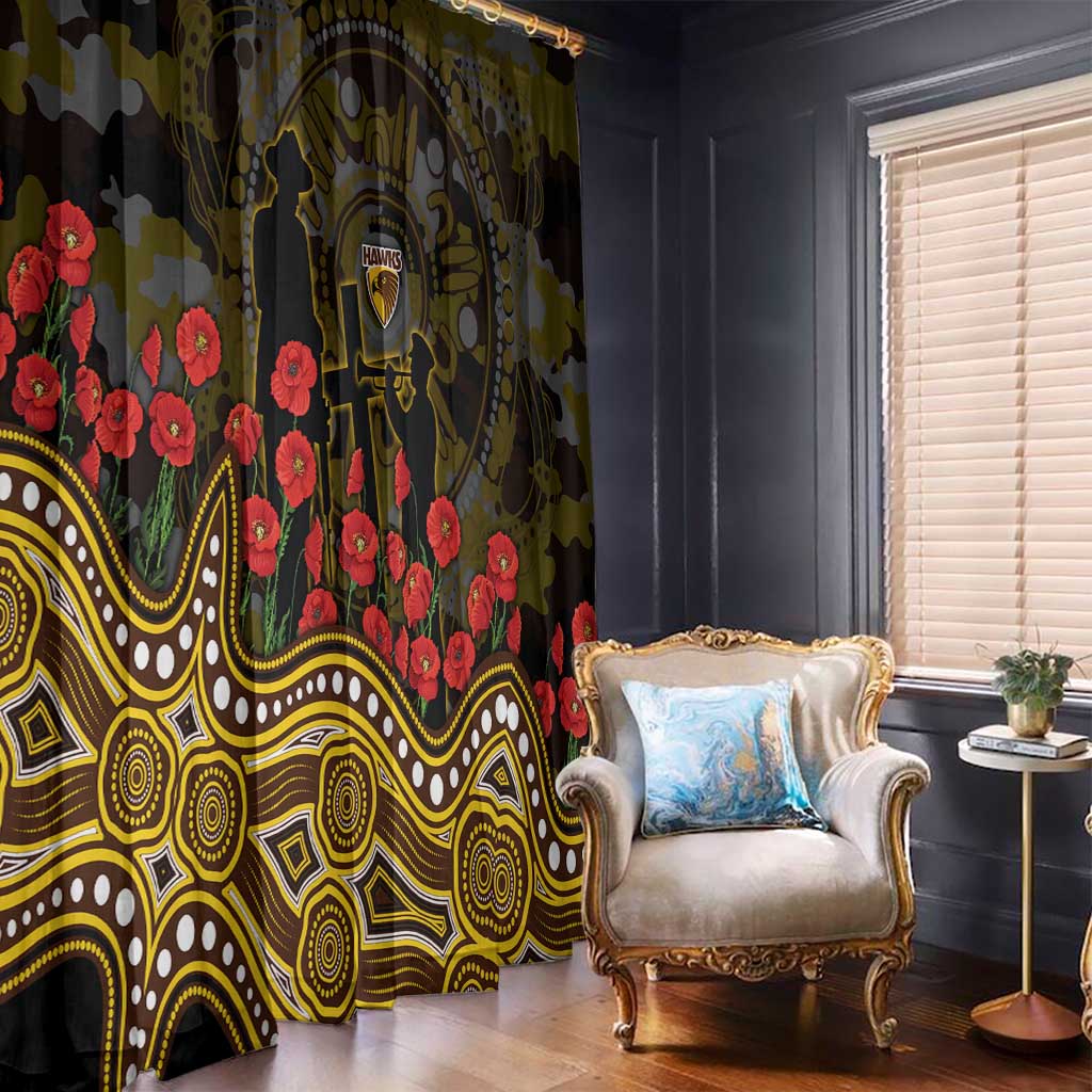 Hawthorn Hawks ANZAC Day Window Curtain Indigenous Dot Art with Poppy Flower Tribute