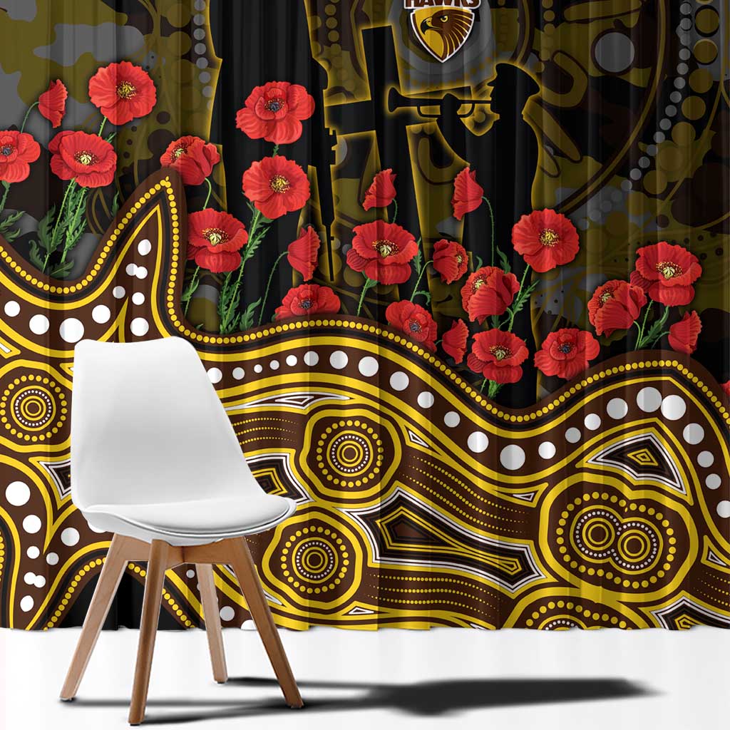 Hawthorn Hawks ANZAC Day Window Curtain Indigenous Dot Art with Poppy Flower Tribute