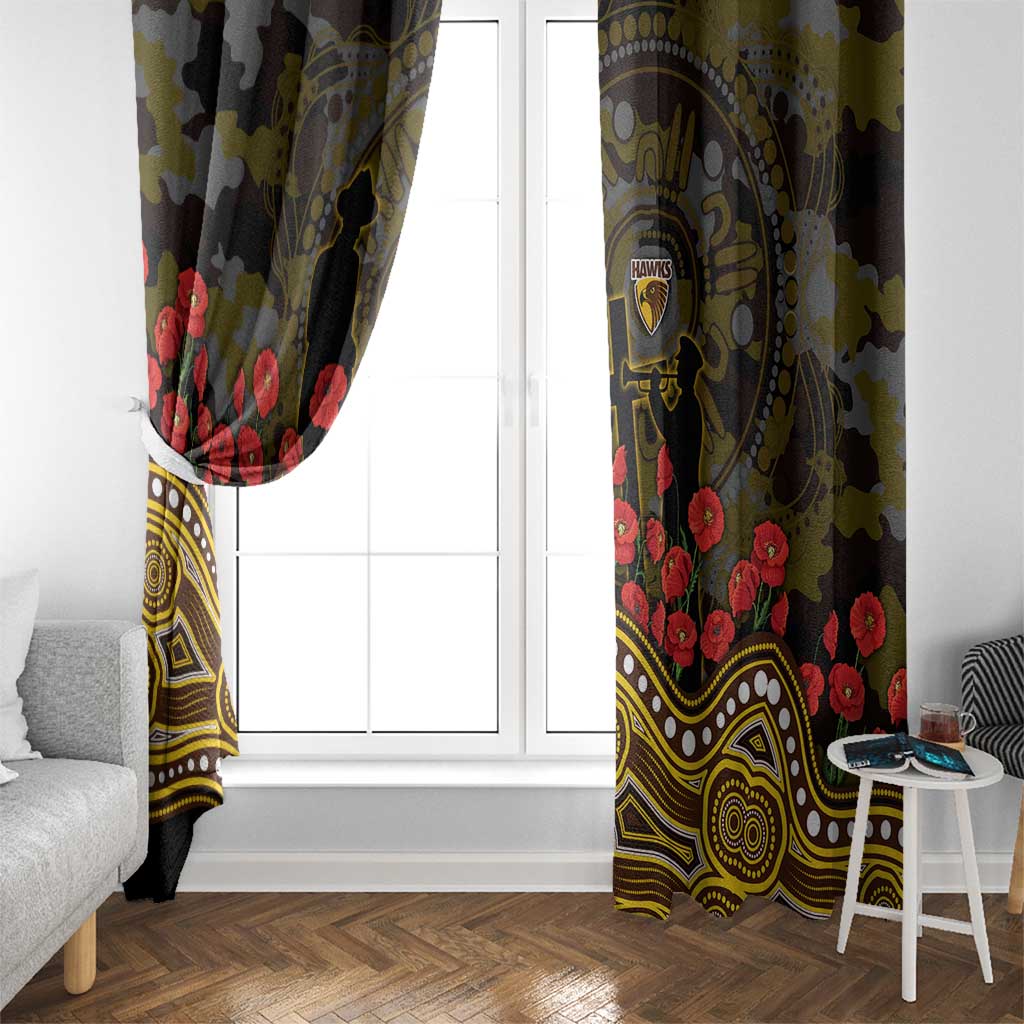 Hawthorn Hawks ANZAC Day Window Curtain Indigenous Dot Art with Poppy Flower Tribute