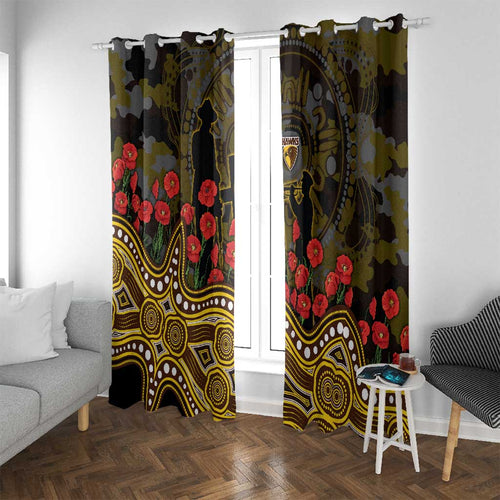 Hawthorn Hawks ANZAC Day Window Curtain Indigenous Dot Art with Poppy Flower Tribute