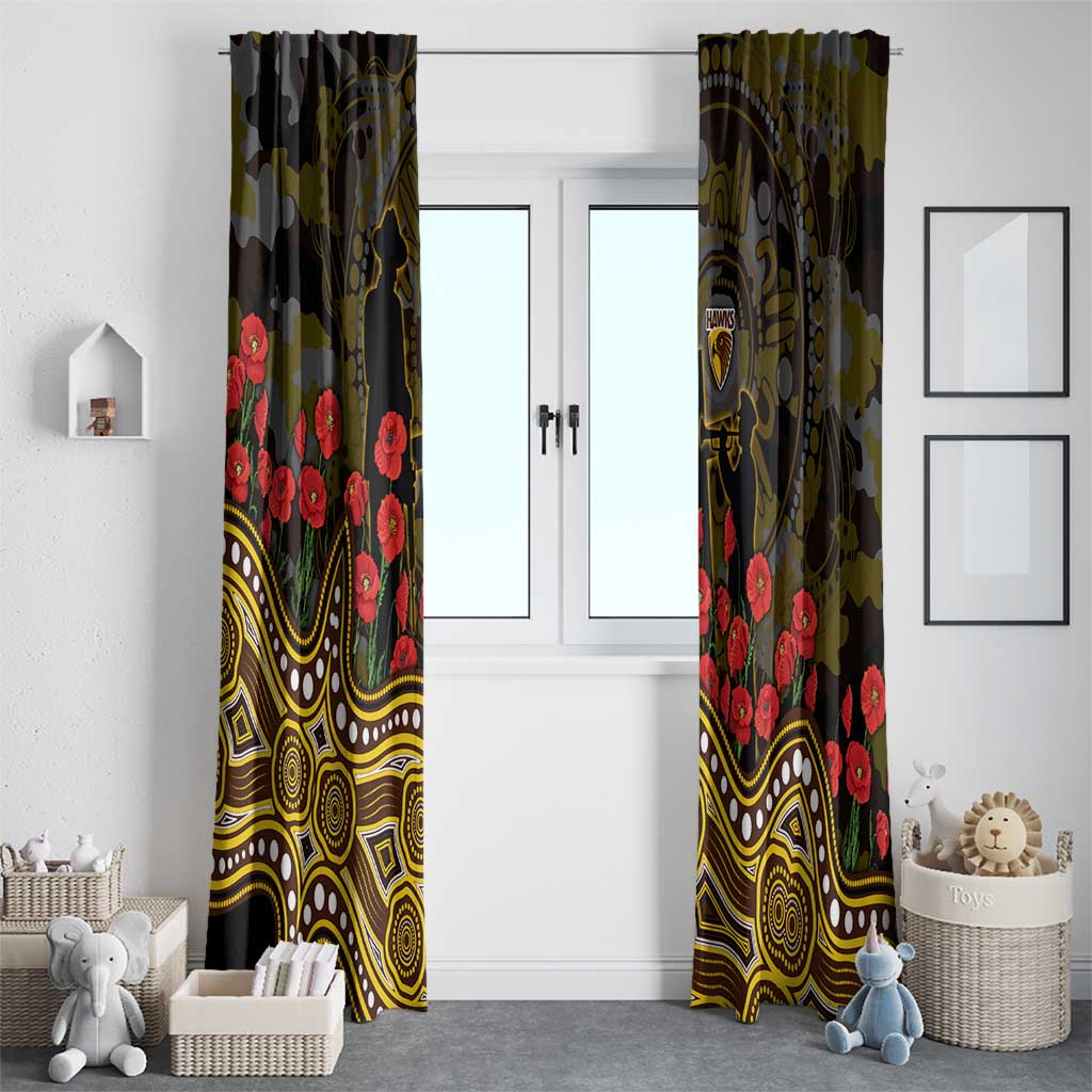 Hawthorn Hawks ANZAC Day Window Curtain Indigenous Dot Art with Poppy Flower Tribute