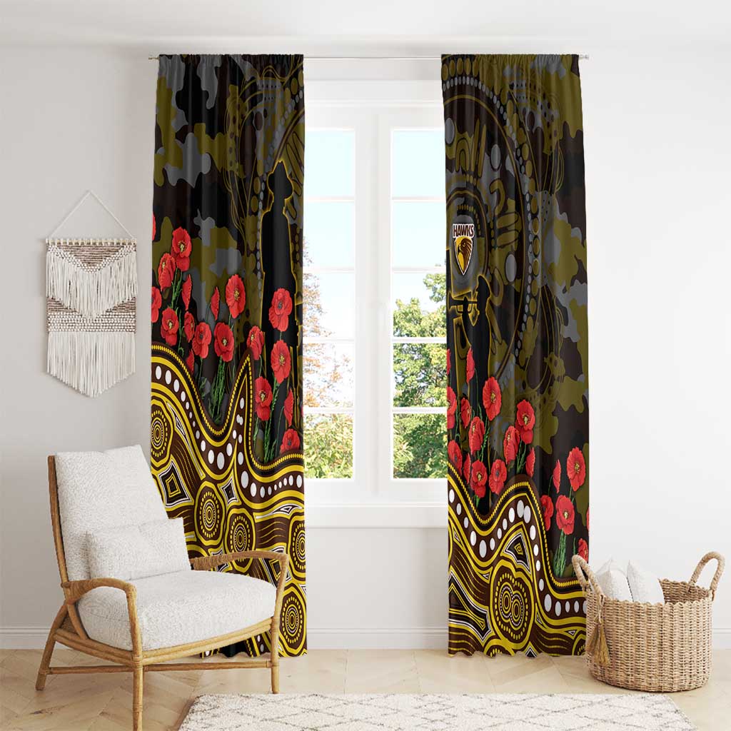 Hawthorn Hawks ANZAC Day Window Curtain Indigenous Dot Art with Poppy Flower Tribute
