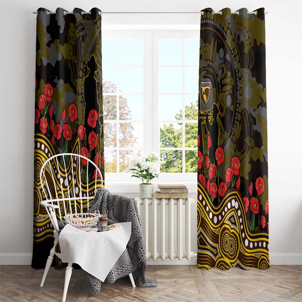 Hawthorn Hawks ANZAC Day Window Curtain Indigenous Dot Art with Poppy Flower Tribute