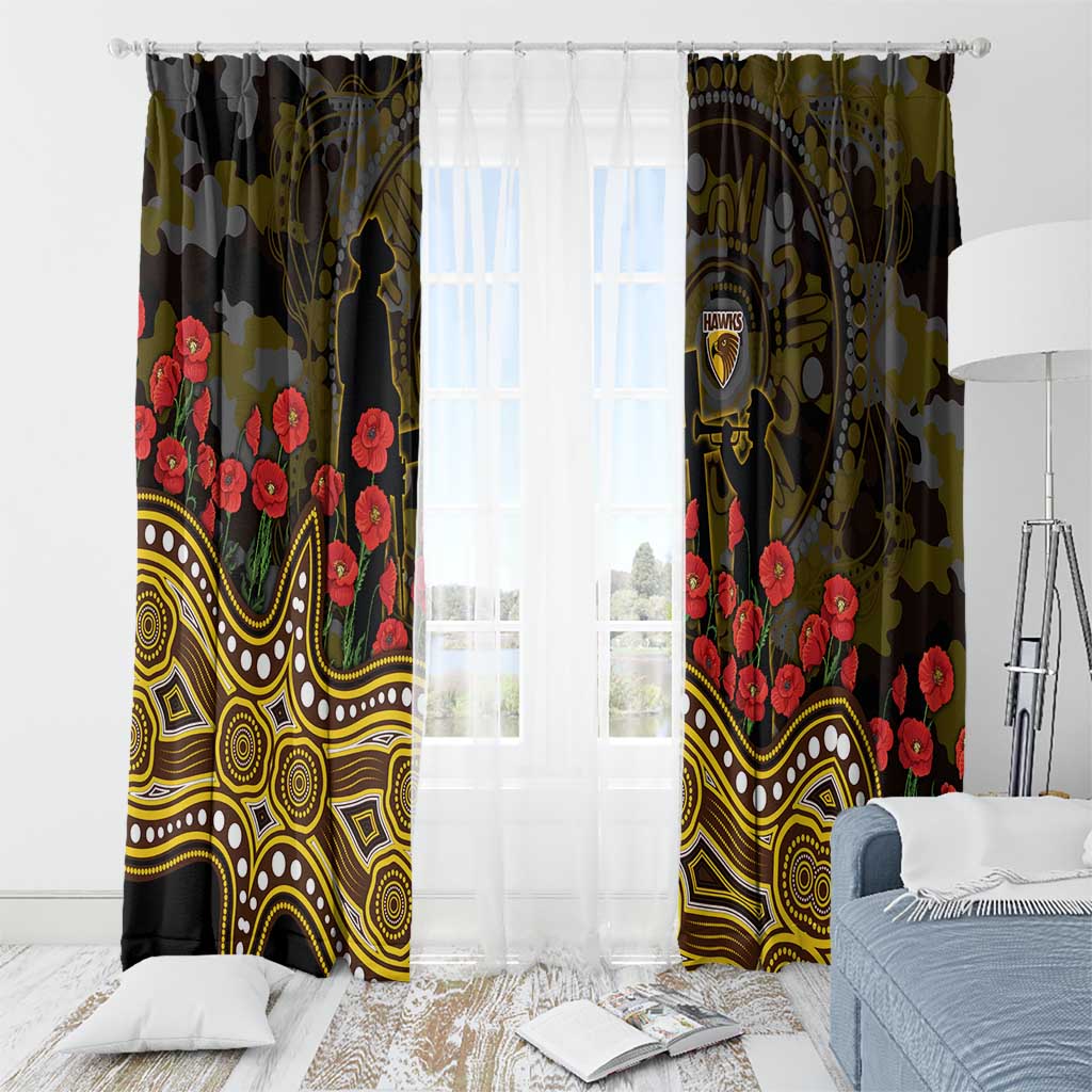 Hawthorn Hawks ANZAC Day Window Curtain Indigenous Dot Art with Poppy Flower Tribute