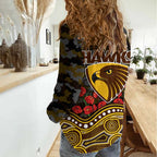 Hawthorn Hawks ANZAC Day Women Casual Shirt Indigenous Dot Art with Poppy Flower Tribute
