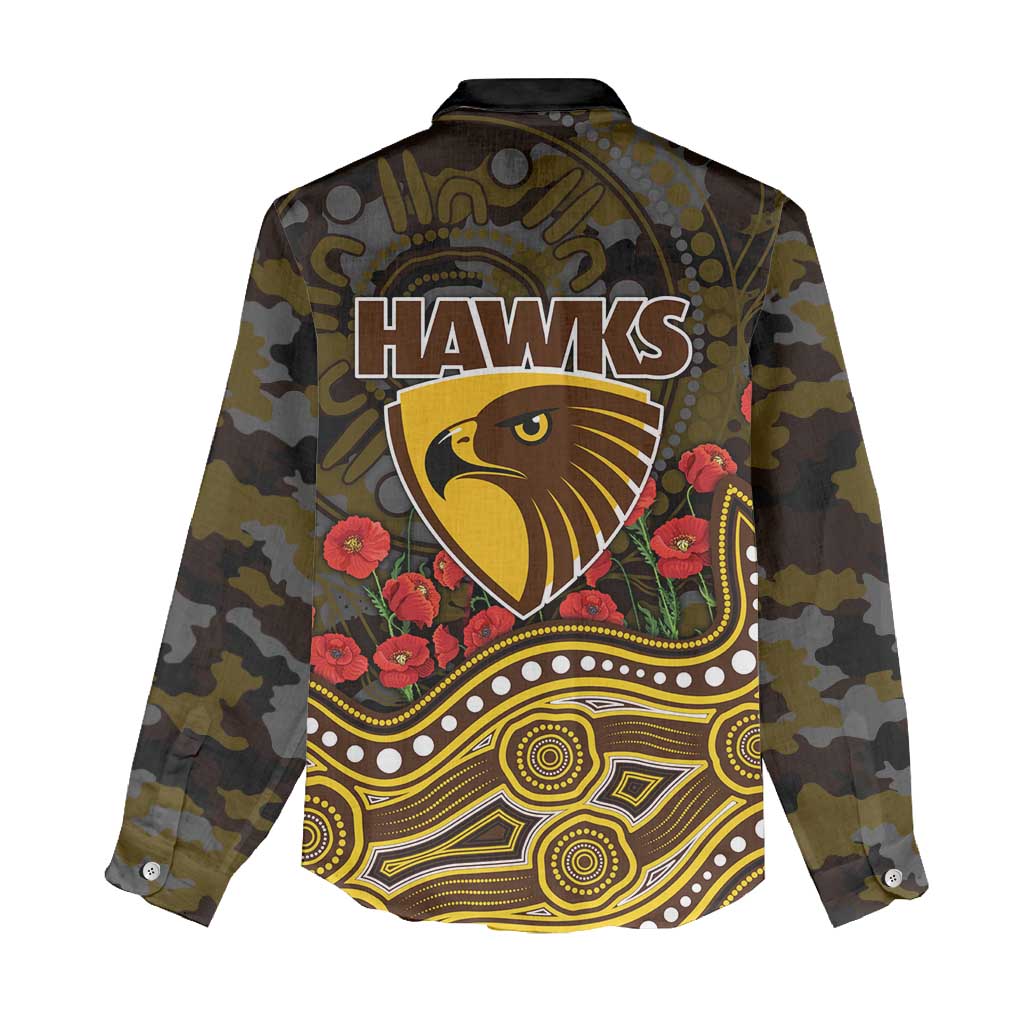 Hawthorn Hawks ANZAC Day Women Casual Shirt Indigenous Dot Art with Poppy Flower Tribute
