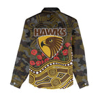 Hawthorn Hawks ANZAC Day Women Casual Shirt Indigenous Dot Art with Poppy Flower Tribute