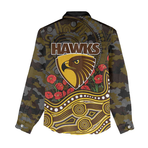 Hawthorn Hawks ANZAC Day Women Casual Shirt Indigenous Dot Art with Poppy Flower Tribute