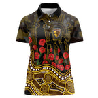 Hawthorn Hawks ANZAC Day Women Polo Shirt Indigenous Dot Art with Poppy Flower Tribute