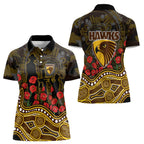 Hawthorn Hawks ANZAC Day Women Polo Shirt Indigenous Dot Art with Poppy Flower Tribute