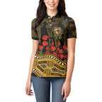 Hawthorn Hawks ANZAC Day Women Polo Shirt Indigenous Dot Art with Poppy Flower Tribute