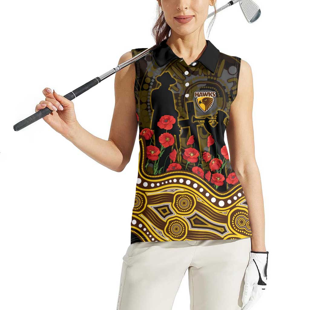 Hawthorn Hawks ANZAC Day Women Sleeveless Polo Shirt Indigenous Dot Art with Poppy Flower Tribute