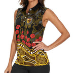 Hawthorn Hawks ANZAC Day Women Sleeveless Polo Shirt Indigenous Dot Art with Poppy Flower Tribute