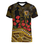 Hawthorn Hawks ANZAC Day Women V-Neck T-Shirt Indigenous Dot Art with Poppy Flower Tribute