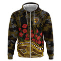 Hawthorn Hawks ANZAC Day Zip Hoodie Indigenous Dot Art with Poppy Flower Tribute