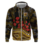 Hawthorn Hawks ANZAC Day Zip Hoodie Indigenous Dot Art with Poppy Flower Tribute