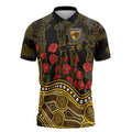 Hawthorn Hawks ANZAC Day Zipper Polo Shirt Indigenous Dot Art with Poppy Flower Tribute