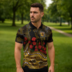 Hawthorn Hawks ANZAC Day Zipper Polo Shirt Indigenous Dot Art with Poppy Flower Tribute