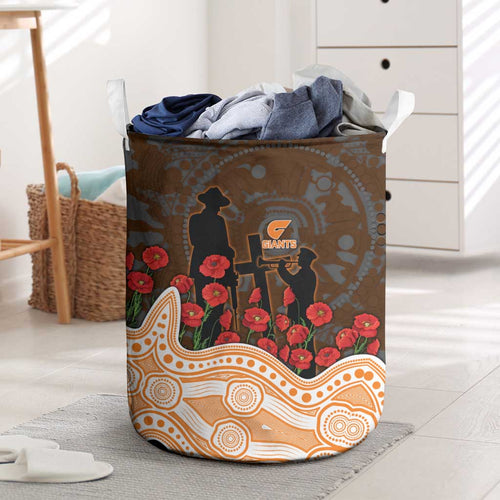 GWS Giants ANZAC Day Laundry Basket Indigenous Dot Art with Poppy Flower Tribute