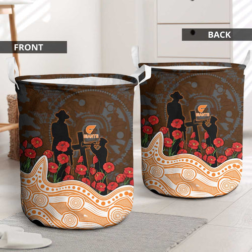 GWS Giants ANZAC Day Laundry Basket Indigenous Dot Art with Poppy Flower Tribute