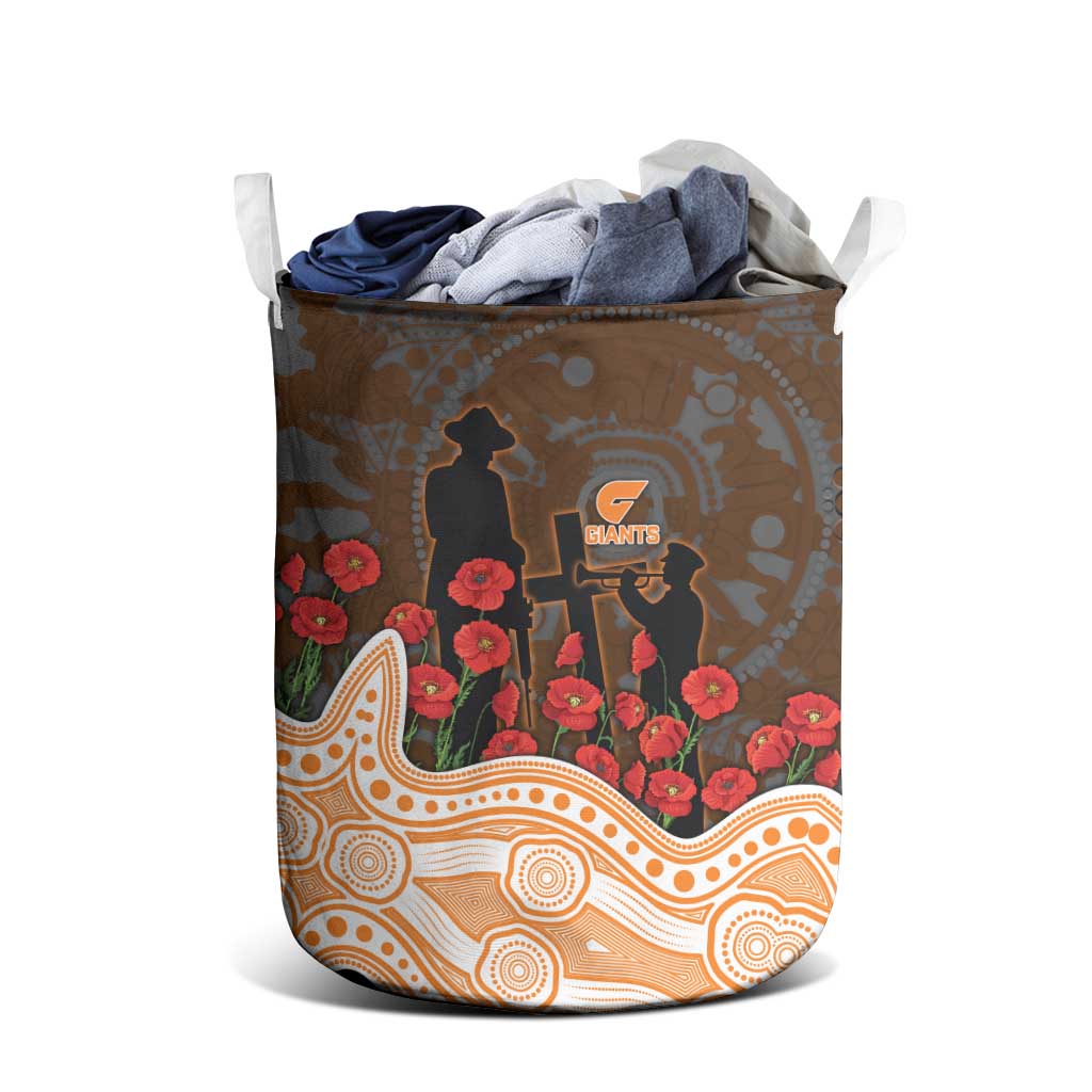 GWS Giants ANZAC Day Laundry Basket Indigenous Dot Art with Poppy Flower Tribute