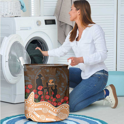 GWS Giants ANZAC Day Laundry Basket Indigenous Dot Art with Poppy Flower Tribute