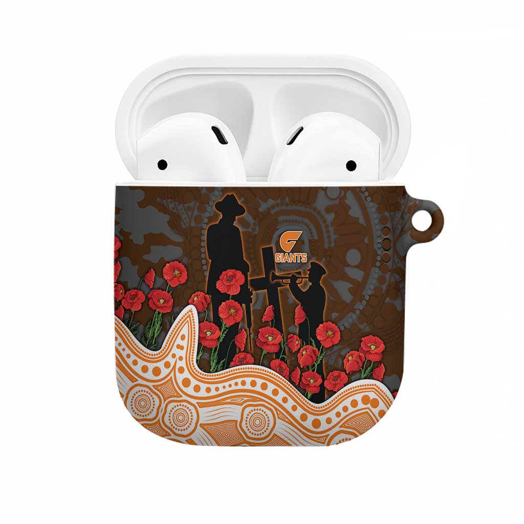 GWS Giants ANZAC Day AirPods Case Indigenous Dot Art with Poppy Flower Tribute