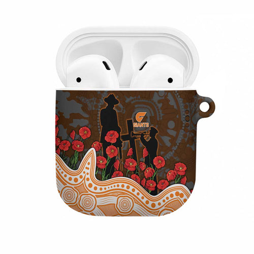 GWS Giants ANZAC Day AirPods Case Indigenous Dot Art with Poppy Flower Tribute