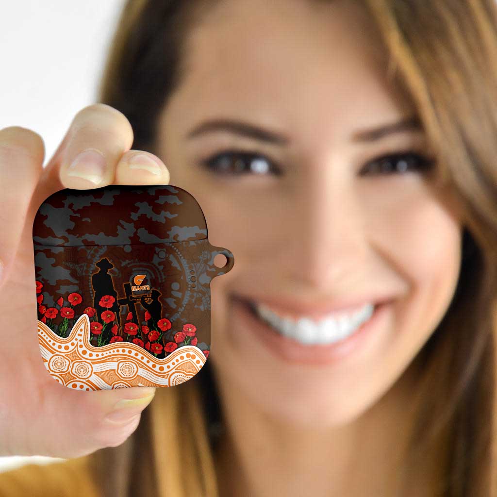 GWS Giants ANZAC Day AirPods Case Indigenous Dot Art with Poppy Flower Tribute