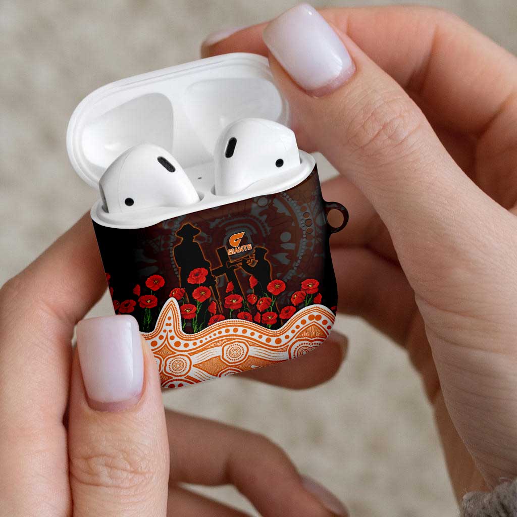 GWS Giants ANZAC Day AirPods Case Indigenous Dot Art with Poppy Flower Tribute