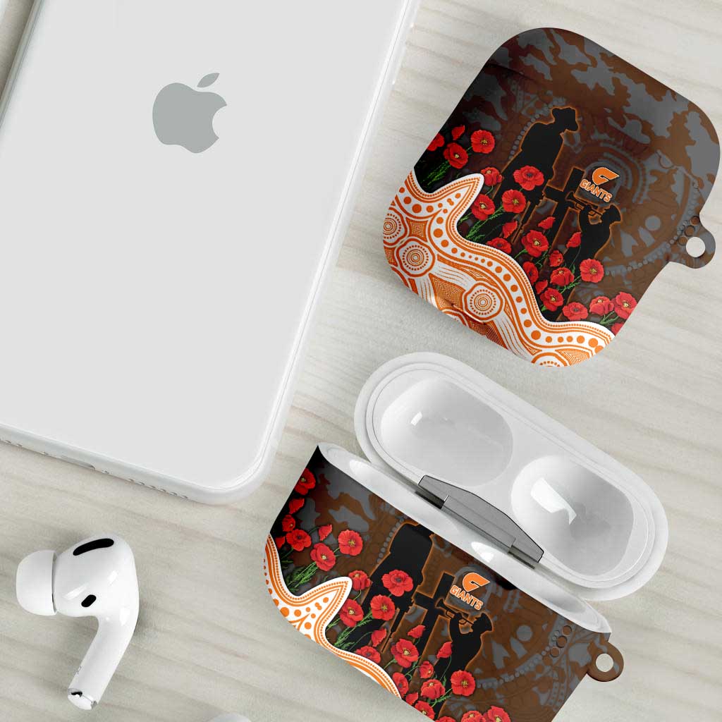 GWS Giants ANZAC Day AirPods Case Indigenous Dot Art with Poppy Flower Tribute