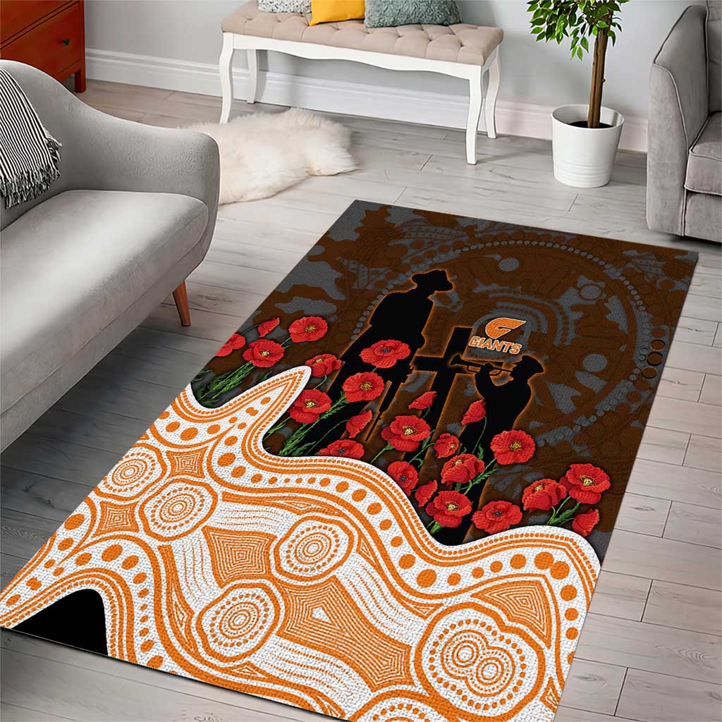 GWS Giants ANZAC Day Area Rug Indigenous Dot Art with Poppy Flower Tribute