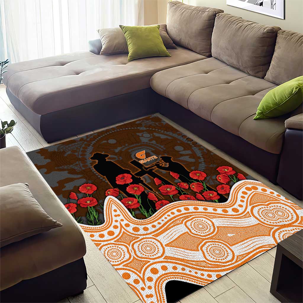 GWS Giants ANZAC Day Area Rug Indigenous Dot Art with Poppy Flower Tribute