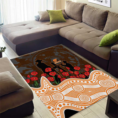 GWS Giants ANZAC Day Area Rug Indigenous Dot Art with Poppy Flower Tribute