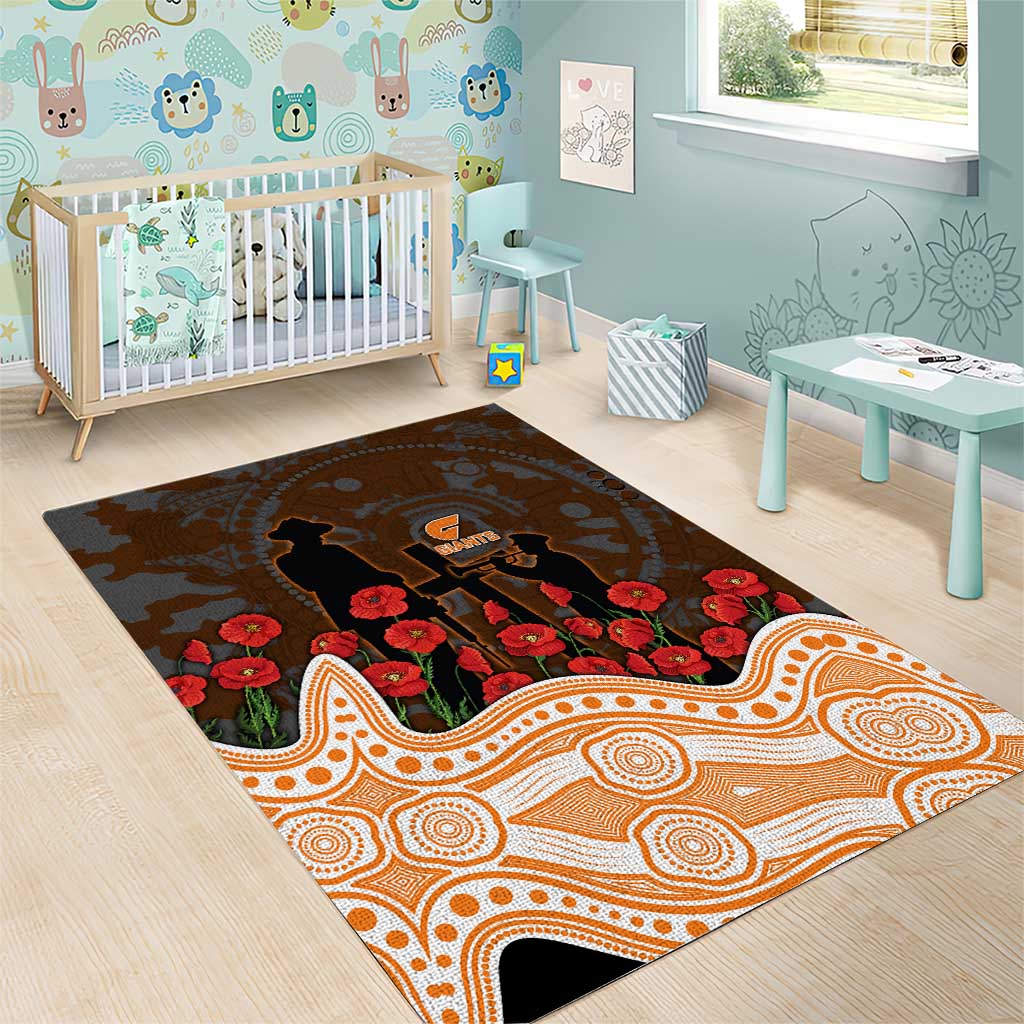 GWS Giants ANZAC Day Area Rug Indigenous Dot Art with Poppy Flower Tribute