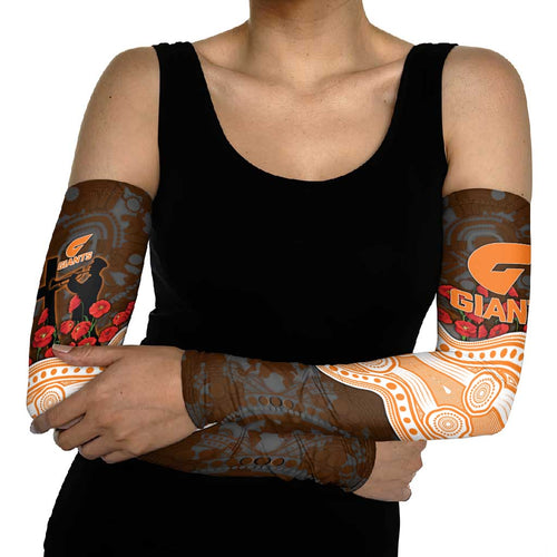 GWS Giants ANZAC Day Arm Sleeves Indigenous Dot Art with Poppy Flower Tribute