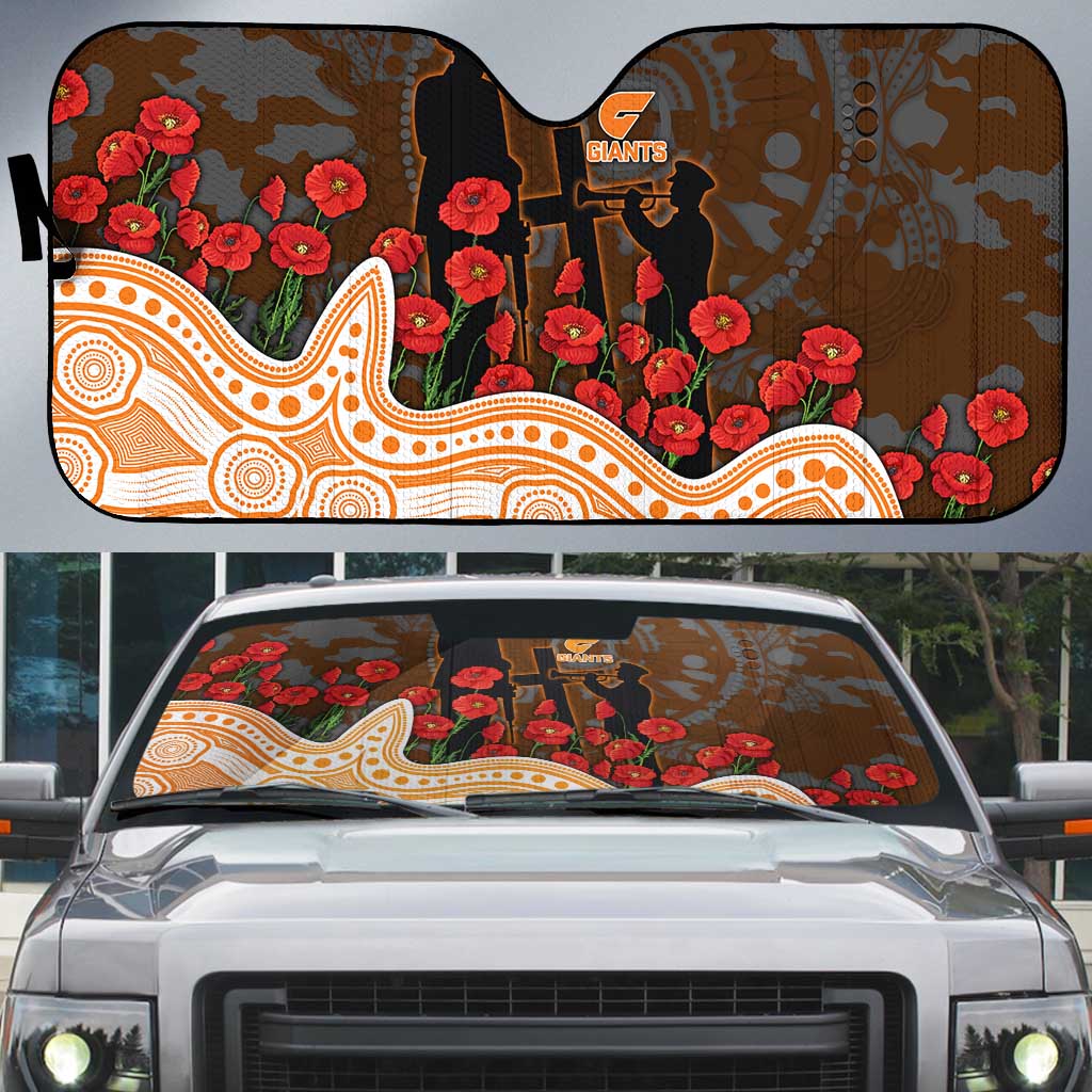 GWS Giants ANZAC Day Auto Sun Shade Indigenous Dot Art with Poppy Flower Tribute