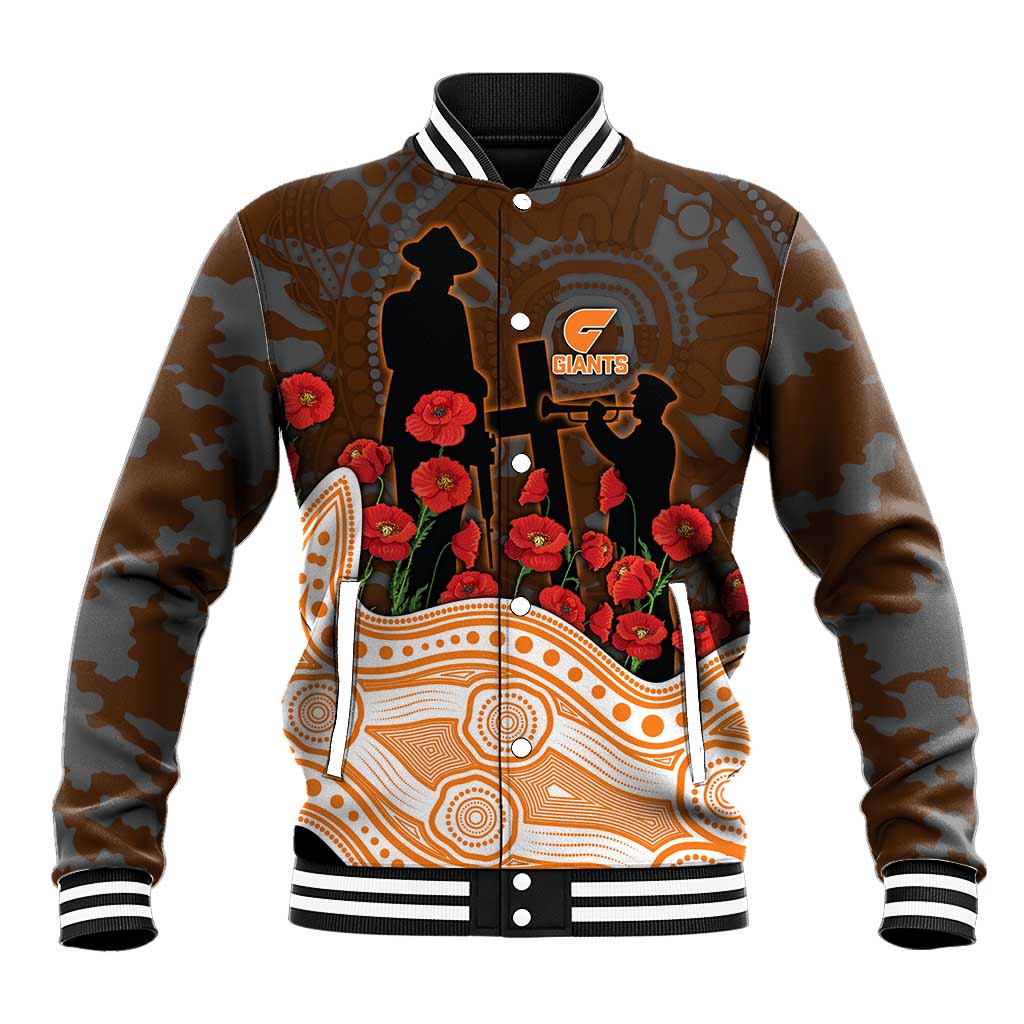 GWS Giants ANZAC Day Baseball Jacket Indigenous Dot Art with Poppy Flower Tribute