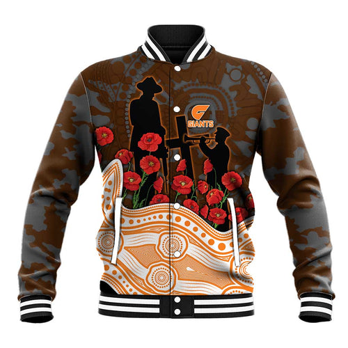 GWS Giants ANZAC Day Baseball Jacket Indigenous Dot Art with Poppy Flower Tribute