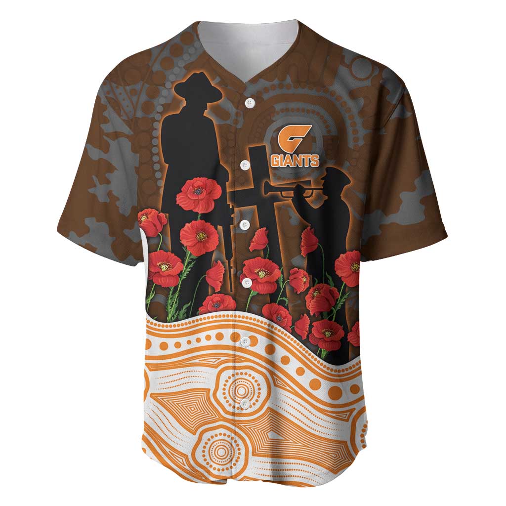 GWS Giants ANZAC Day Baseball Jersey Indigenous Dot Art with Poppy Flower Tribute